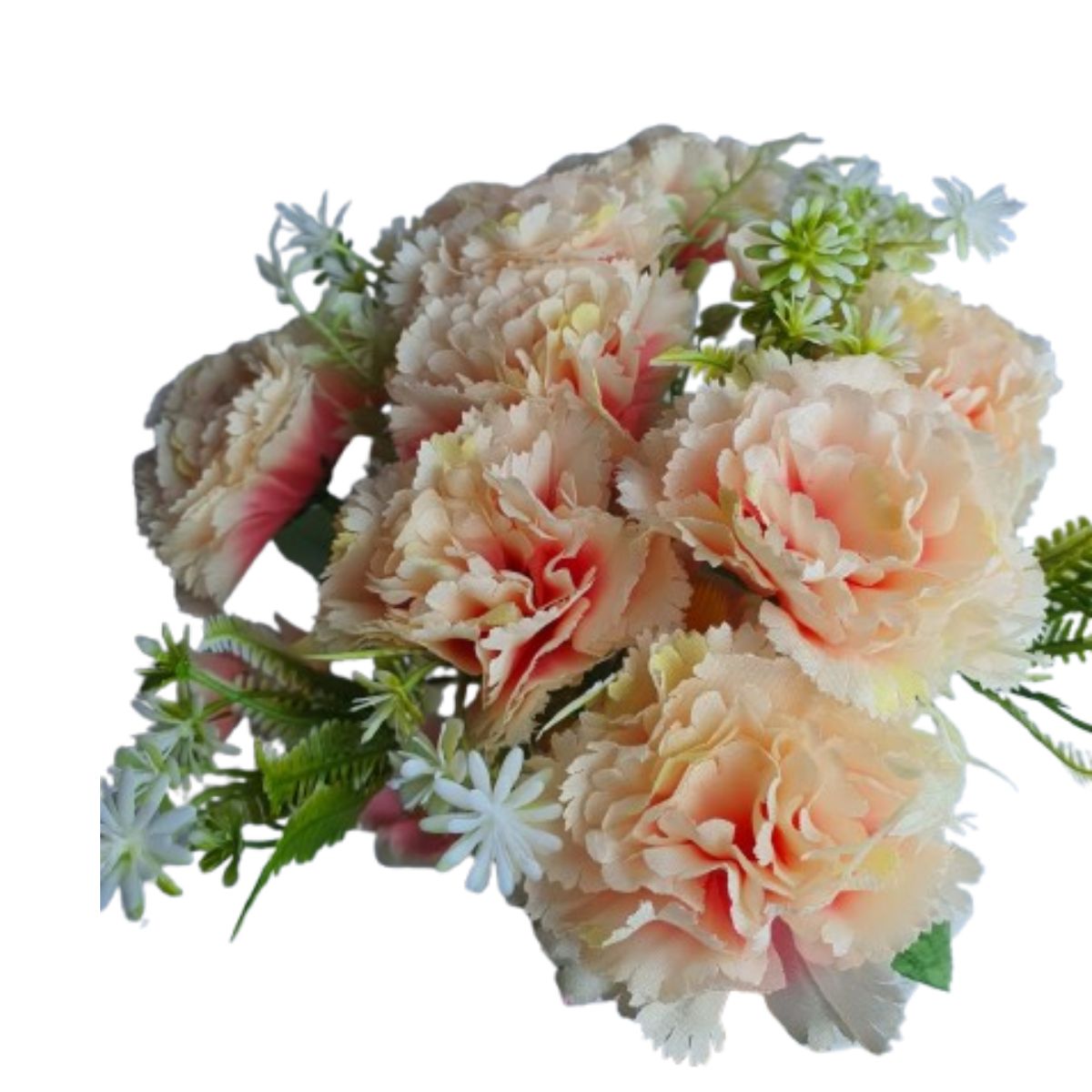 Buquê De Cravos Com 8 Flores Artificiais E Plantas - Rosa Claro Buquê De Cravos Com 8 Flores Artificiais E Plantas - Rosa Claro